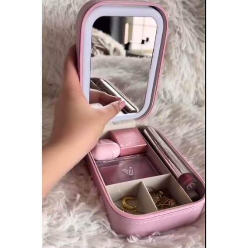 MINI PORTABLE MAKEUP ORGANIZER BAG WITH LED LIGHTS AND MIRROR