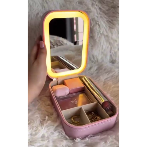 MINI PORTABLE MAKEUP ORGANIZER BAG WITH LED LIGHTS AND MIRROR