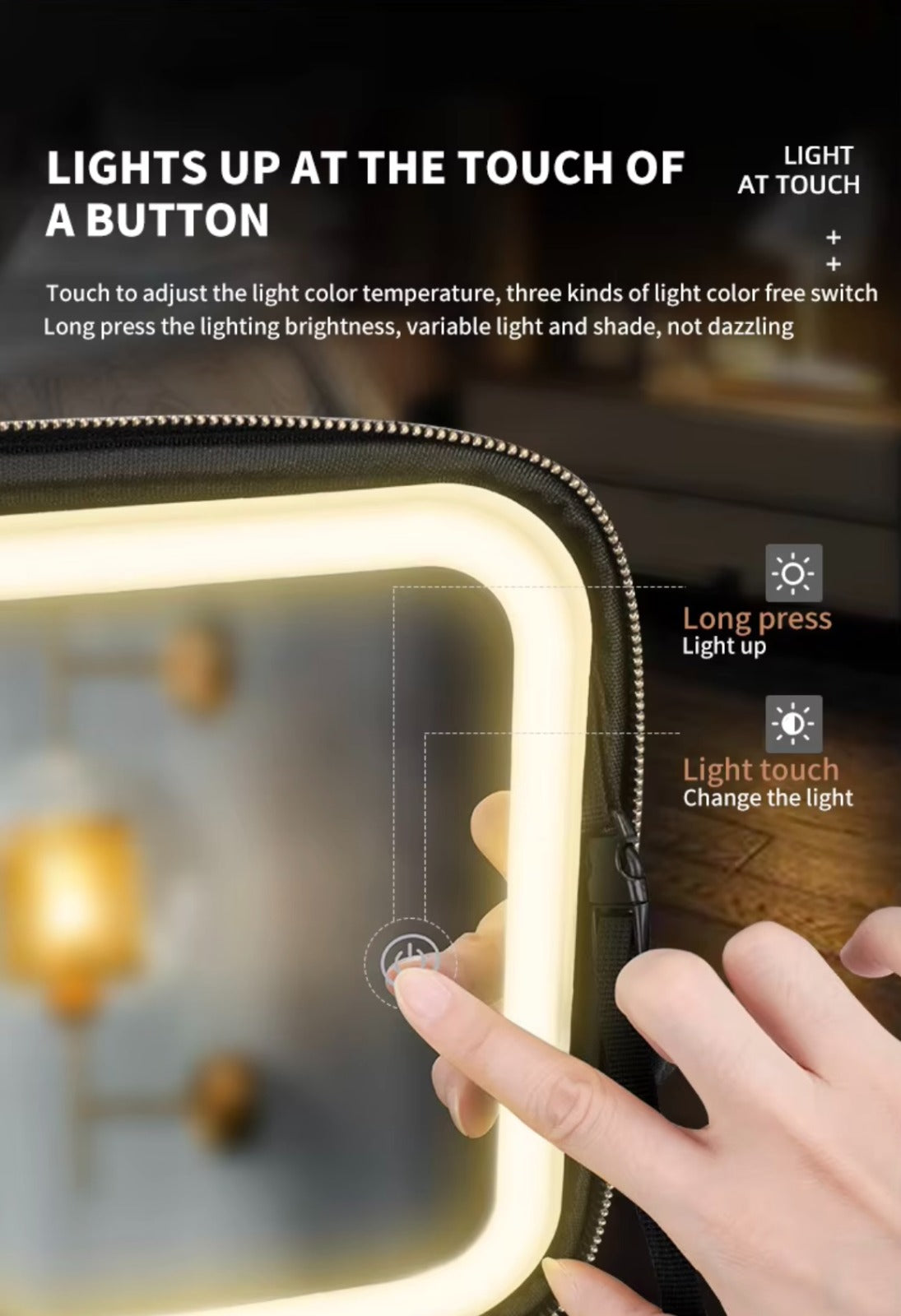 MAKEUP BAG WITH LED-LIGHTS AND MIRROR