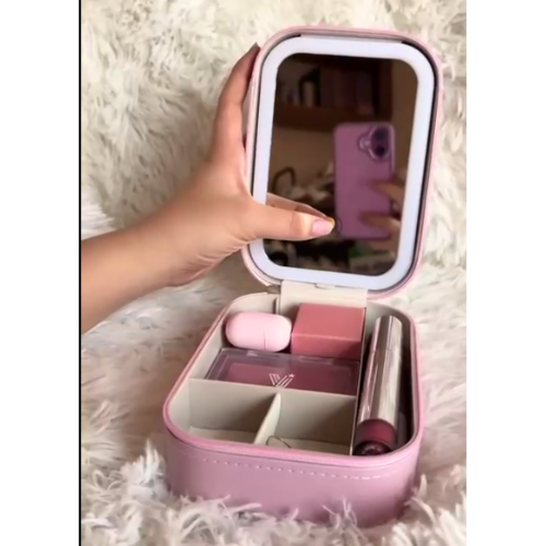 MINI PORTABLE MAKEUP ORGANIZER BAG WITH LED LIGHTS AND MIRROR
