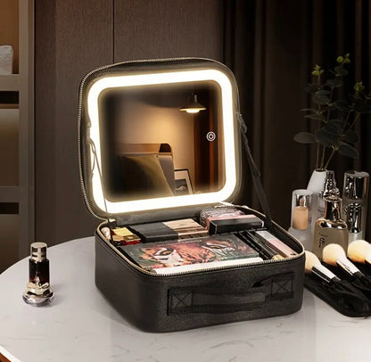 MAKEUP BAG WITH LED-LIGHTS AND MIRROR