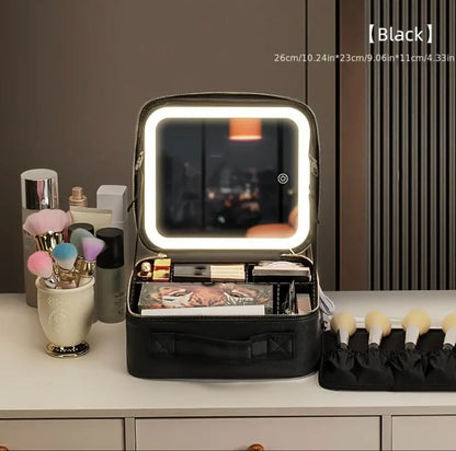 MAKEUP BAG WITH LED-LIGHTS AND MIRROR