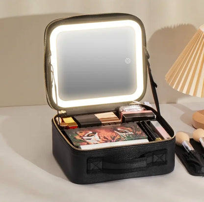 MAKEUP BAG WITH LED-LIGHTS AND MIRROR