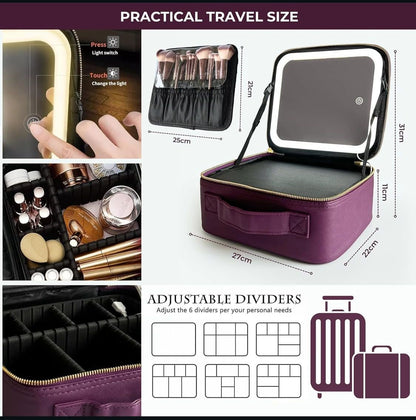 PURPLE COLOUR MAKEUP BAG WITH LED- LIGHTS AND MIRROR