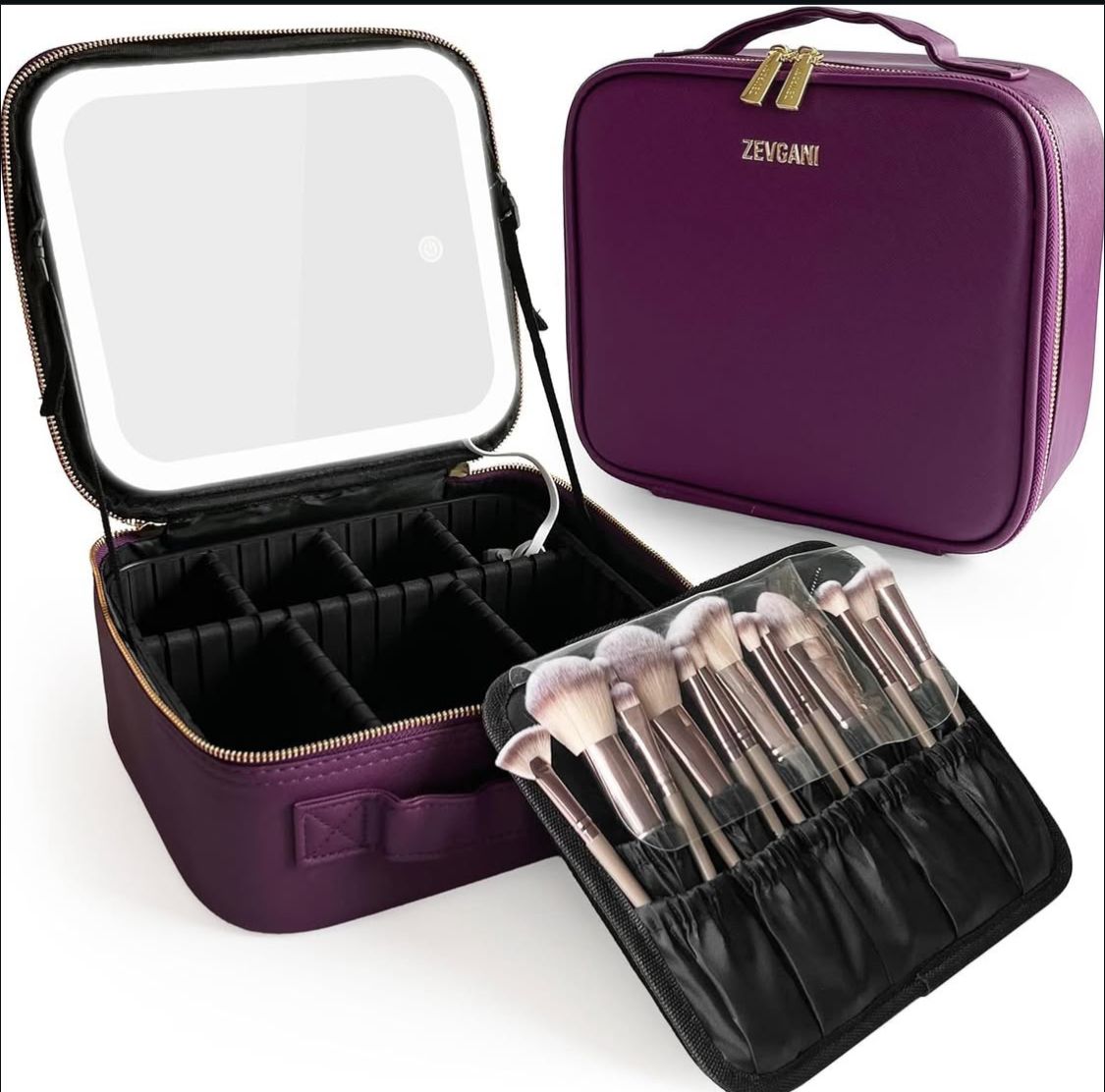 PURPLE COLOUR MAKEUP BAG WITH LED- LIGHTS AND MIRROR